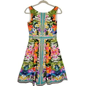 Maggy London Womens 4 Fit & Flare Dress Sleeveless Lined Tropical Floral V‑Back